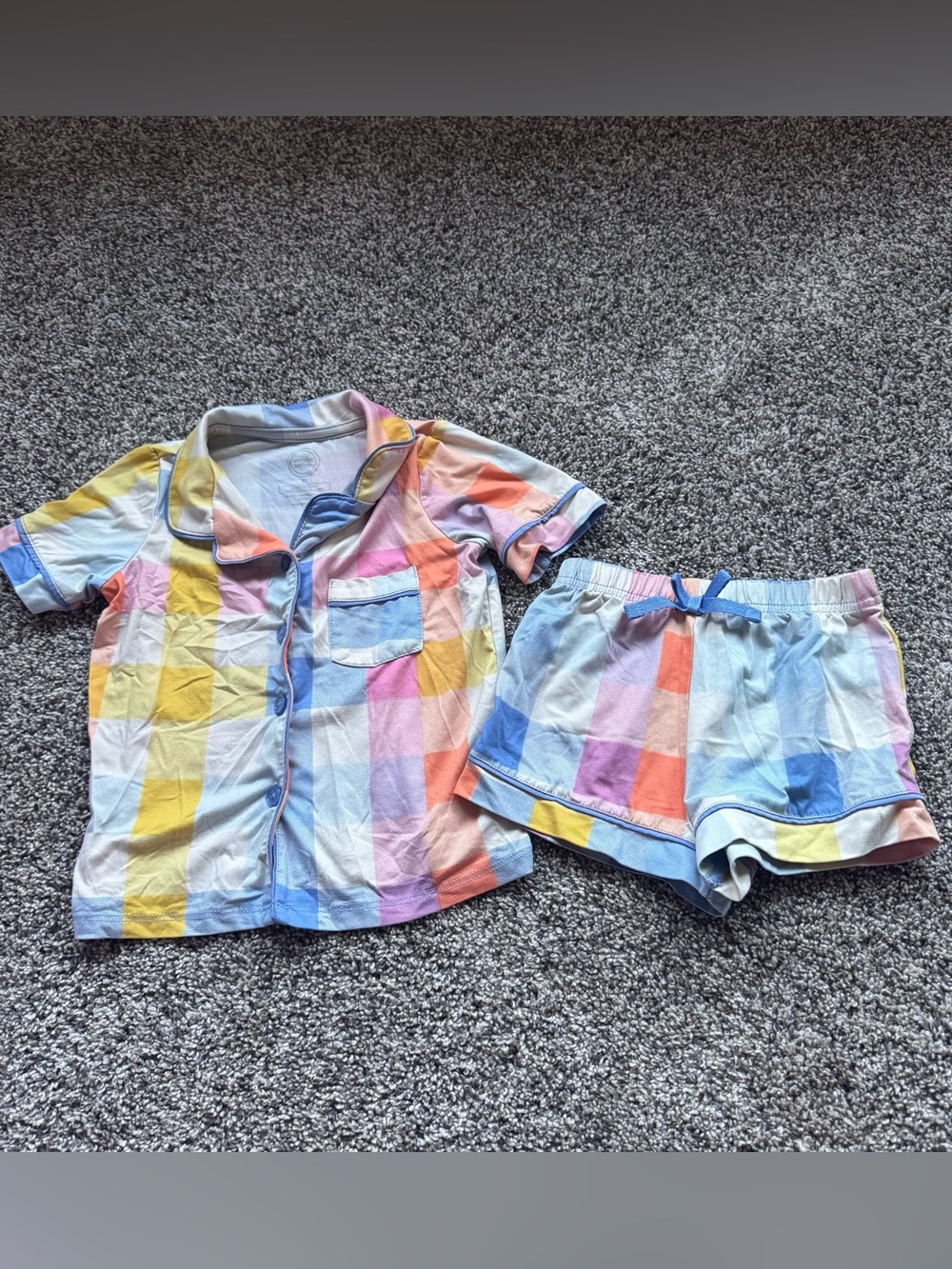 Kids Multicolor Plaid Short Pajama Set - Pastel Check